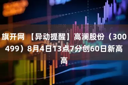 旗开网 【异动提醒】高澜股份（300499）8月4日13点7分创60日新高